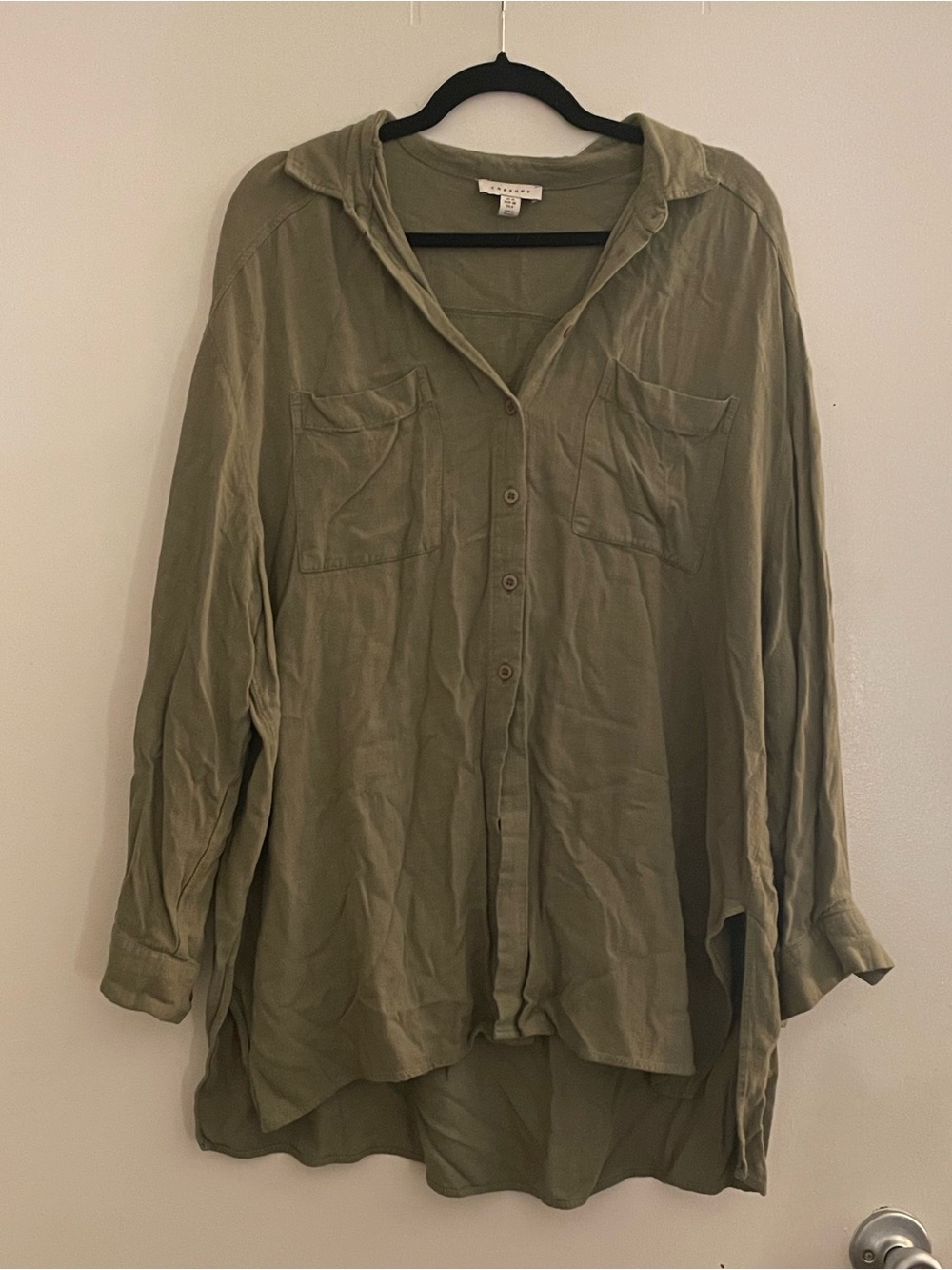 Topshop Olive Green Button-Down tunic Shirt